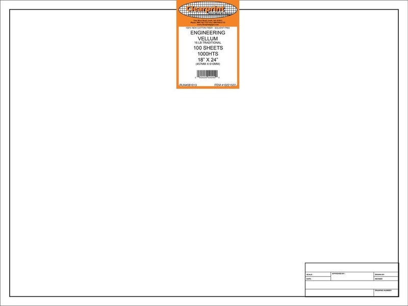 Clearprint 18" x 24" 1000H Design Vellum Sheets with Engineer Title Block, 16 lb., 100% Cotton, 100 Sheets Per Pack, 1 Each - Image 1